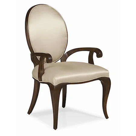 "Curve Appeal" Oval Back Dining Arm Chair with Cabriole Leg and Scrolled Armrest